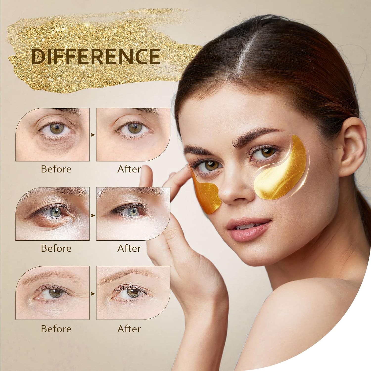Under Eye Patches (30 Pairs), 24K Gold Eye Mask for Dark Circles | for Puffy Eyes, Bags and Wrinkles, with Collagen, Hyaluronic Acid, Relieves Pressure, Revitalises Skin for Women and Men