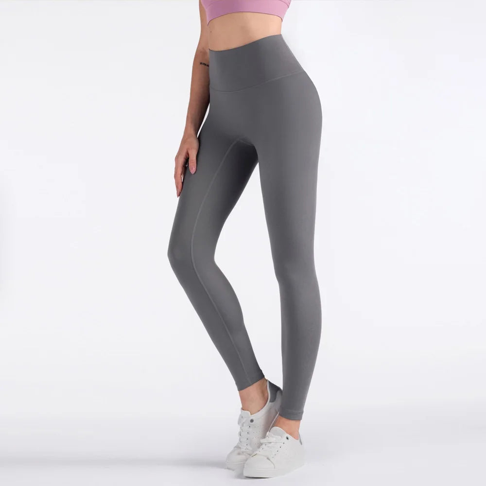Solid Color High Waist Yoga Legging Soft Women Sport Pant Tight Butter Athletic Gym Comprehensive Training Jog Back Waist Pocket