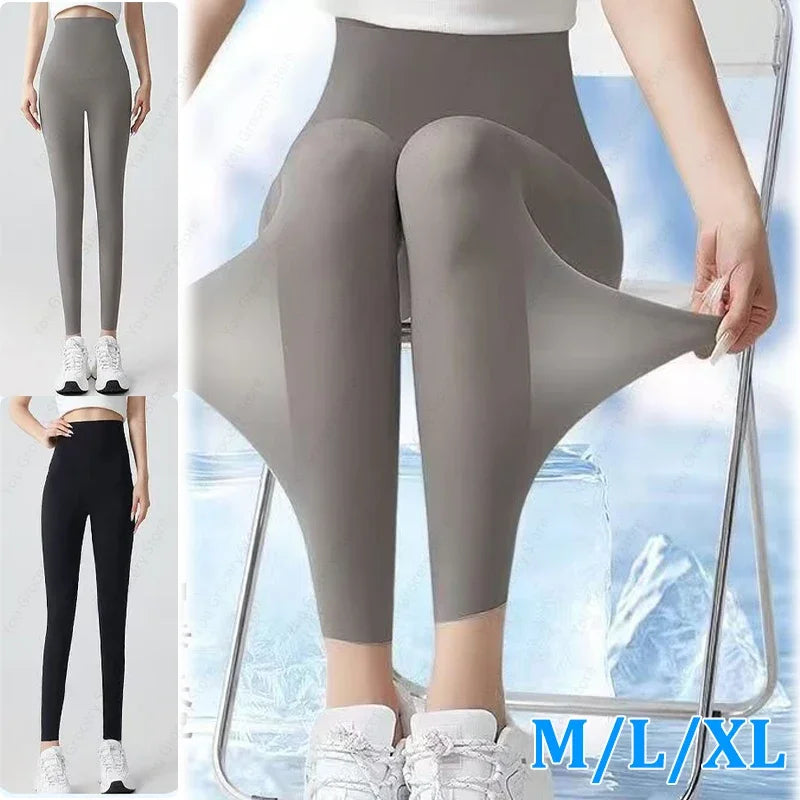 M/L/XL Women Summer Shark Skin Leggings Ice Silk Thin Tummy Control Butt Lift Yoga Pants Seamless with UPF 50+ Protection